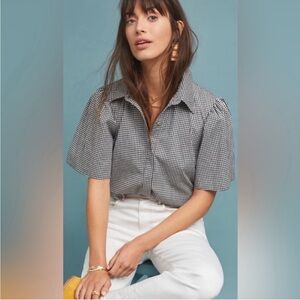 Anthropologie Gingham Button Top